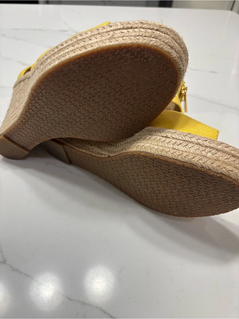 MICHAEL Michael Kors Yellow Espadrille Wedge Sandals with Front Zip Detail